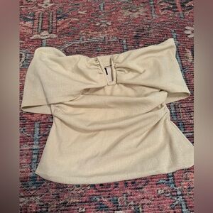 Zara Off the Shoulder Top Cream White Tan Size Small
